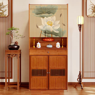 佛龛遮挡帘家用免打孔供桌佛柜子门帘菩萨佛像隔断帘新中式竹帘