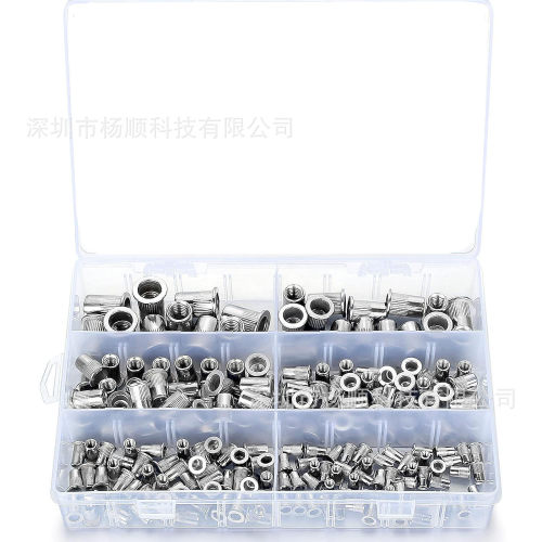 跨境210pcs盒装304不锈钢平头柳螺母竖纹拉铆螺母M3-M10组合套装