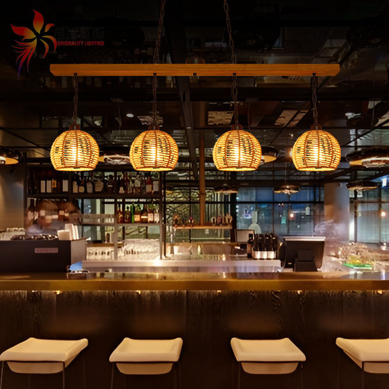 餐厅灯创意工业风复古仿古茶室日式吧台酒吧烧烤店收银台麻绳吊灯