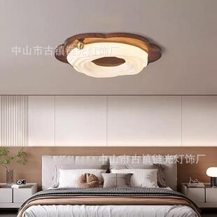 灯古极12816简卧室吸顶全光谱护眼甜甜圈灯儿童房间中风胡桃木纹