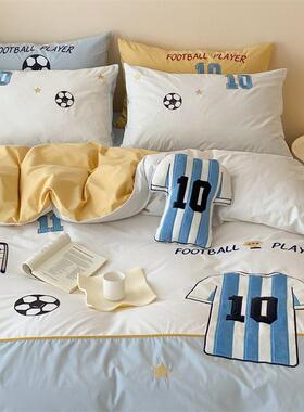20GPQ25新加厚0s水洗棉款刺绣4四件-足球梦拼接床上套下铺男孩床