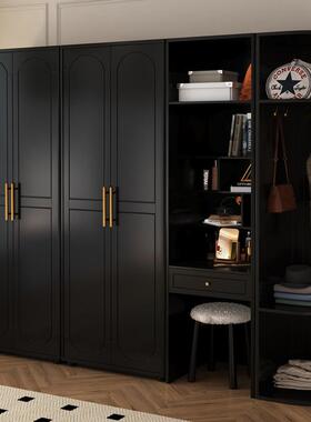 美式实木BZW衣柜简黑色现代约复大古法式收四门衣柜纳储物柜卧室