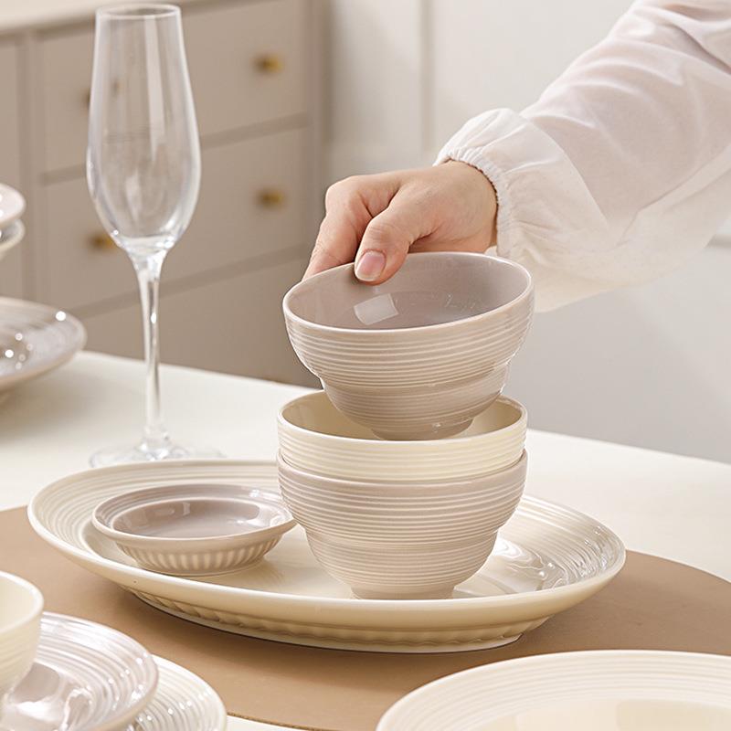 法2式陶瓷家用米饭Z1204碗餐具025釉彩高颜值碟套装下奶油风饭碗