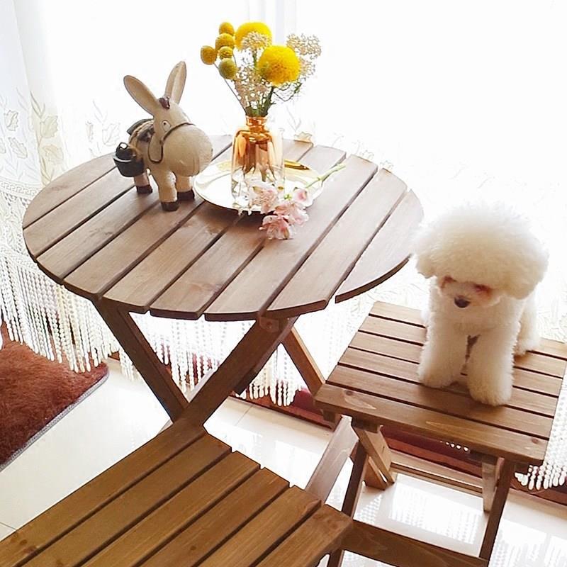 折叠餐桌桌实木免安装椅阳组合便携台木桌制ZM031圆学习书桌花桌