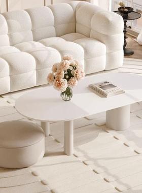 椭圆形岩板茶客厅家用轻奢简约小19176户型奶油风几现极简白色茶