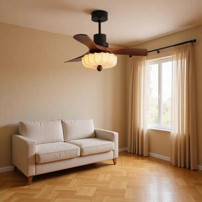 中古电风扇18355吊灯胡桃木扇色布艺客厅餐厅风茶室卧室房间电大L