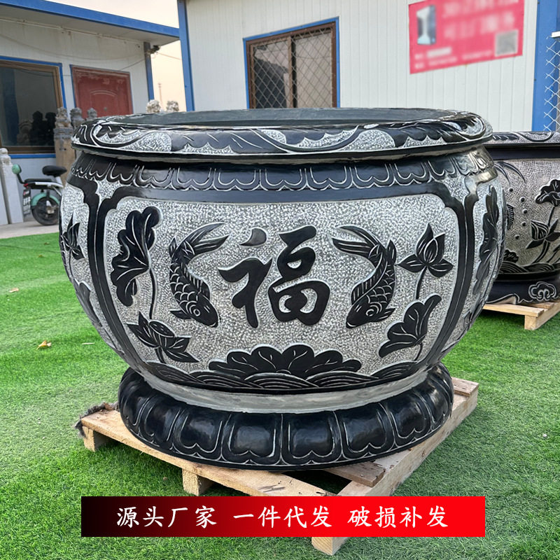 仿古青石庭院石雕荷花缸