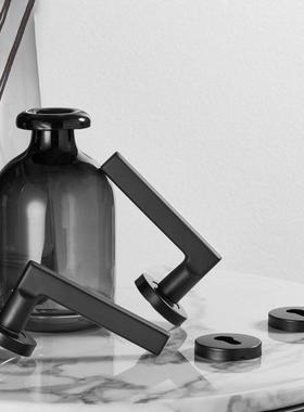 黑色304不mxh锈分钢门锁卧室房门锁家用室内木静音门锁磁吸体具通