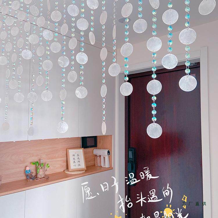 款断人鱼姬水晶珠帘玄关厅隔帘过道免打孔短F5M7JMSH新门客帘吊饰