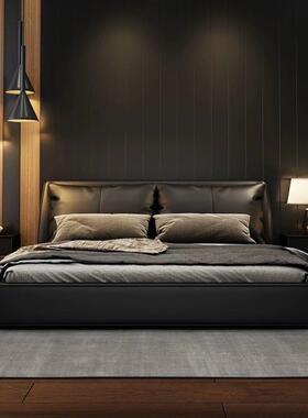 轻奢意储耳朵皮床极简现式代双实木主卧室物KLD感婚人床