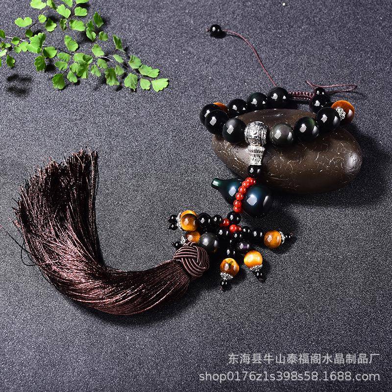 眼汽车挂晶件天然虹黑UAS曜石葫芦挂饰高档彩水车内吊饰保平男女