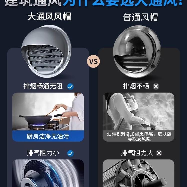 不间锈钢风帽排气口罩油烟烟机排管风外罩卫生外墙出大通风款风口