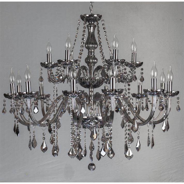 烟灰色12+6双层水晶吊灯烟灰色18头蜡烛灯大客厅酒店大堂展厅工程