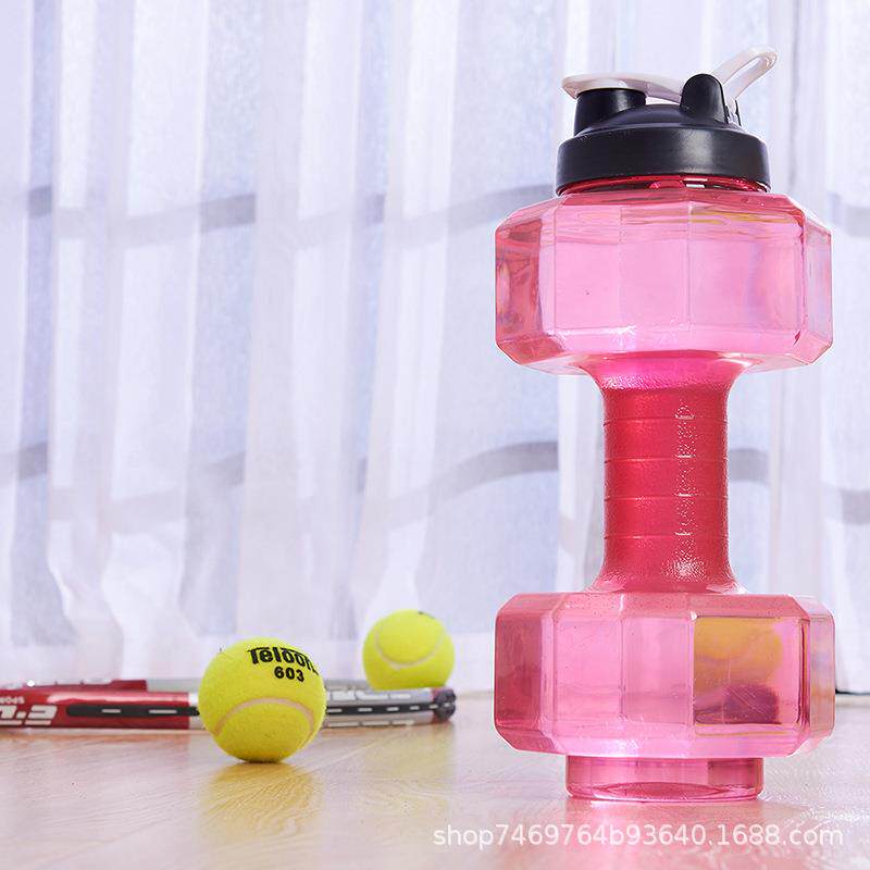 2200ML时尚玩具哑铃杯健身房PET大容量运动水壶多功能健身太空杯