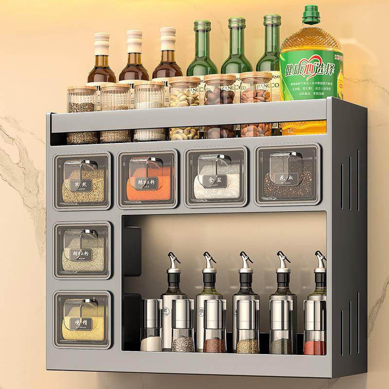 厨房调料置物架免打孔多功能壁挂式油盐酱醋收纳架调味料品罐家用