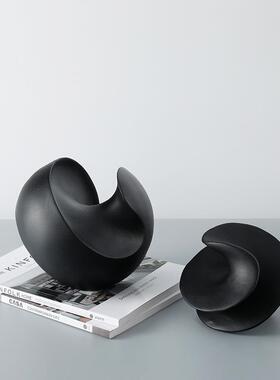 密度家居现代简约黑白哑光树脂抽象旋扭装饰圆球摆件卧室酒柜饰品