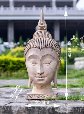 正品中式复古公大佛头摆关件 摆泰国东南亚庭院办室玄玻璃钢仿石