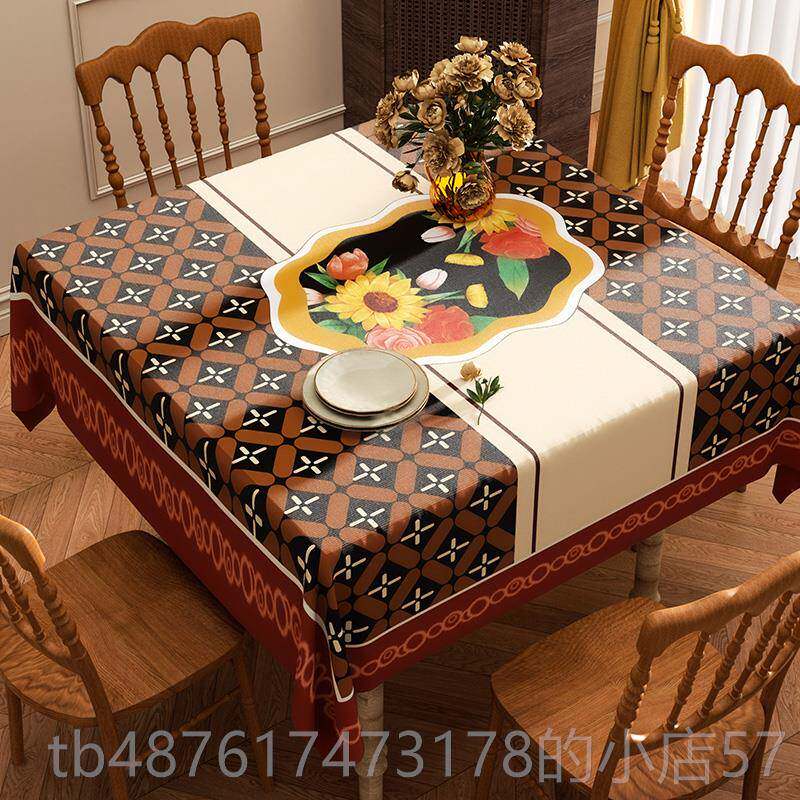 正品奢正方形台布轻几高级感桌布免洗防油防水复法式p古vc茶餐桌