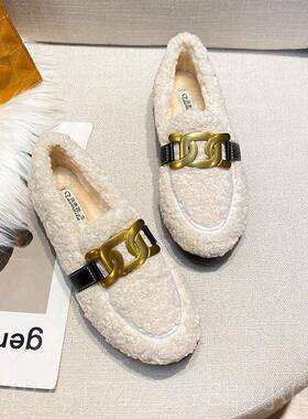 正品软底毛毛2鞋女冬款季码外穿024新懒人加绒豆豆鞋厚底棉鞋大41