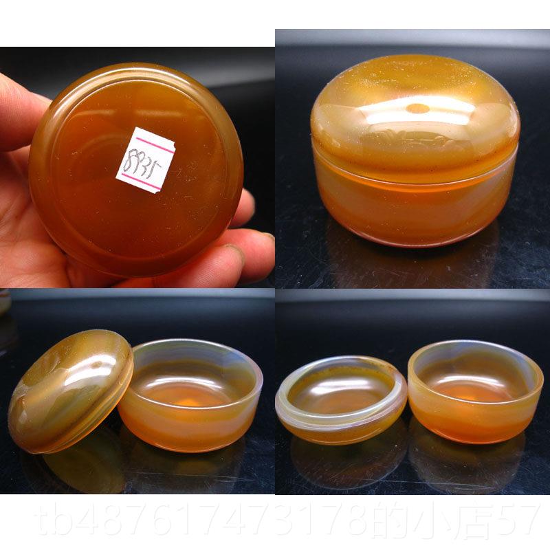 正品天摆然香玛瑙盒笔洗件玉色髓印泥盒调密封性首饰盒胭脂盒茶杯图片