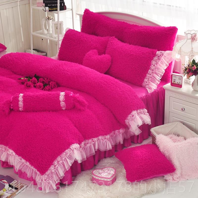 正品牛绒四件套少女加床单被奶子兔兔水貂绒冬天毛绒绒绒羊羔绒金