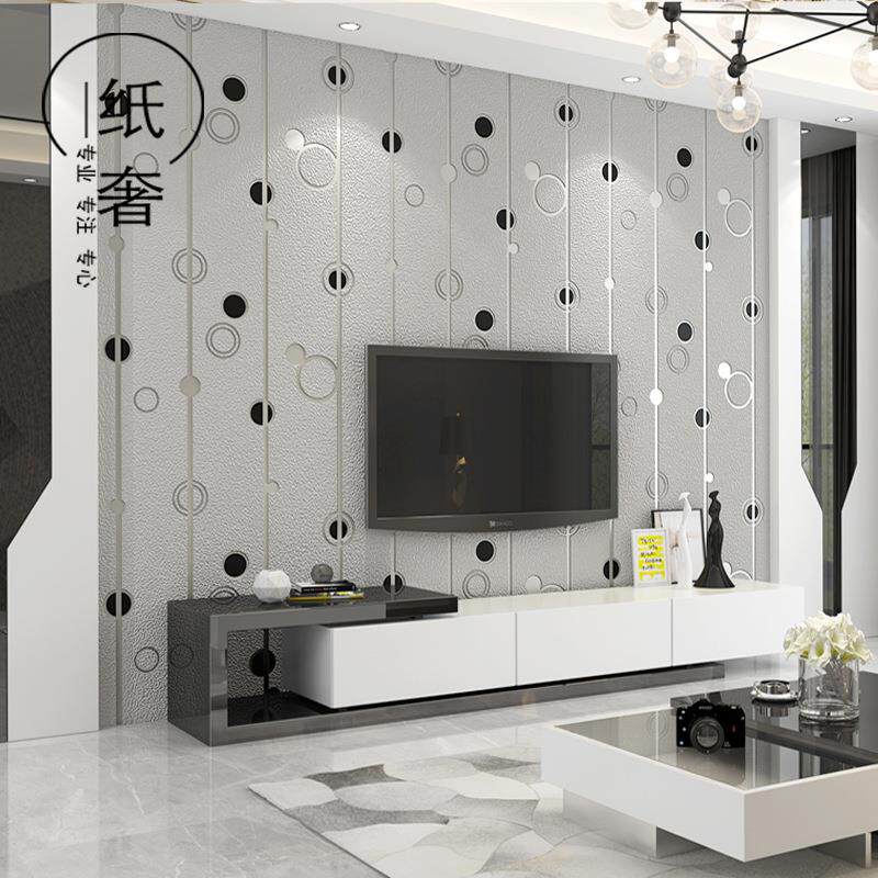 时尚圆圈鹿皮绒壁纸客厅电视背景墙主卧无纺布墙纸2019年新款