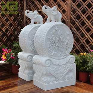 大理石石雕汉白玉门鼓工厂现货批吉祥如意小象门墩抱鼓石