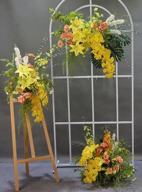 婚庆仿真路引花森系黄色婚礼装饰摆台桌花装饰布置订婚宴花艺酒店