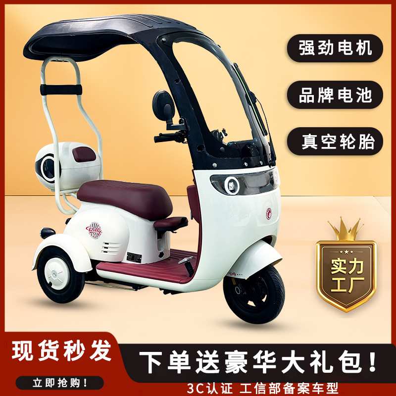 厂家直供新款目录车电动三轮车一体车棚迷你型家用电动休闲三轮车
