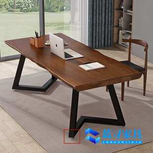 美式实木台式电脑桌家用办公桌简约现代loft工作台长条桌写字书桌