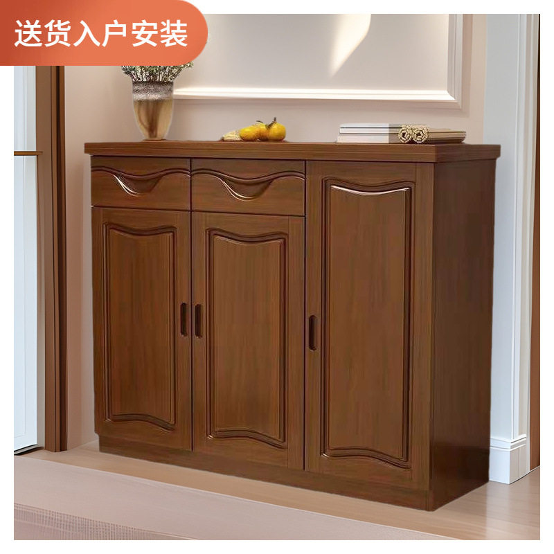 中式鞋柜实木三四门家用放鞋架开门现代简约储物多层橡木质大容量