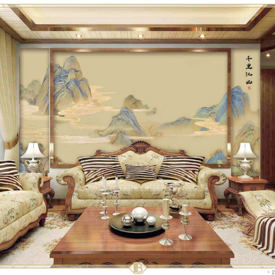 定制简约电视硬包背景墙卧室客厅刺绣中式壁布独绣竹木纤维新中式