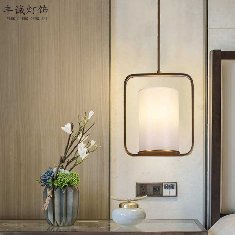 新中式小吊灯单头楼梯走廊茶楼玄关灯饰中式古典布艺床头吊灯厂家