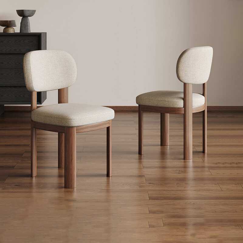 法式复古雅栖实木餐椅轻奢简约高级感棉麻透气饭桌椅家用靠背椅子