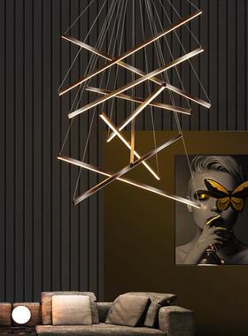 110V复式楼吊灯代现约墅客974厅轻奢挑公寓简楼别梯LED线条吊灯