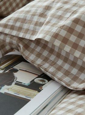 日式水洗棉四件棉套全裸睡柔纯棉约简格IPJ子床单被床上用套品套