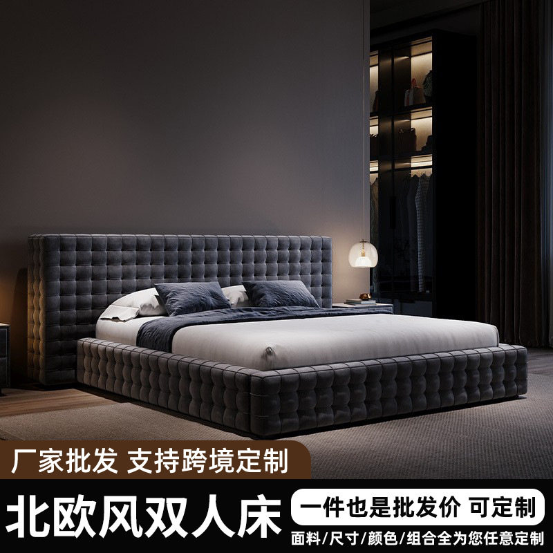 意式简约布艺床现代欧洲风格大户型双人床主卧榻榻米设计师家具