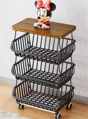 小推车蔬菜置QAX物家厨房用落地架多层水果蔬菜菜篮子收置纳物架