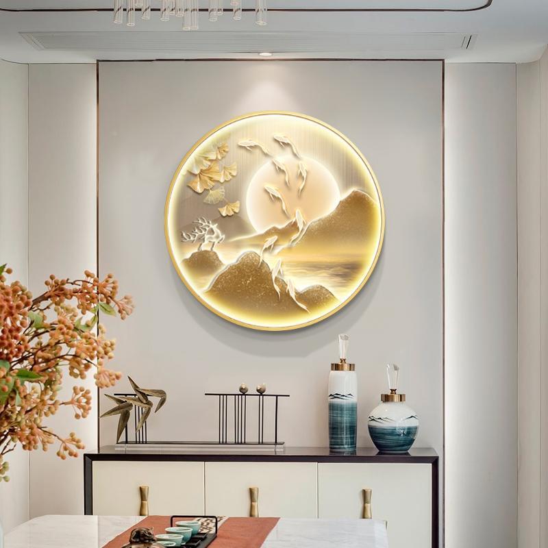 九图入户玄关大气装饰画轻奢高端圆形餐镶钻壁厅画走HXM圆形-廊过