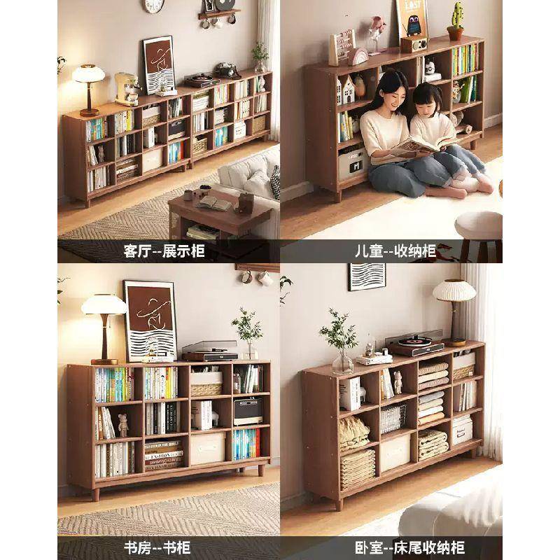 实木日式书柜落地矮书用架家置物架简ODA易书收柜纳卧室电视柜松