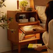 窄5V实木MUD床柜头简约小户型卧室床头物架夹缝收纳储物柜床置边