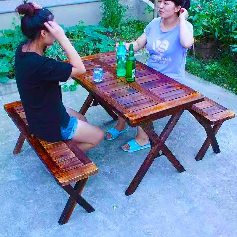 实木休闲桌椅啤木酒桌烧桌三院50747件套组合烤碳化防腐室外子户