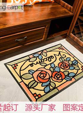 玫瑰花朵现代SUZ洋尼户龙印花橡胶地毯卧室客科厅入地垫doormat