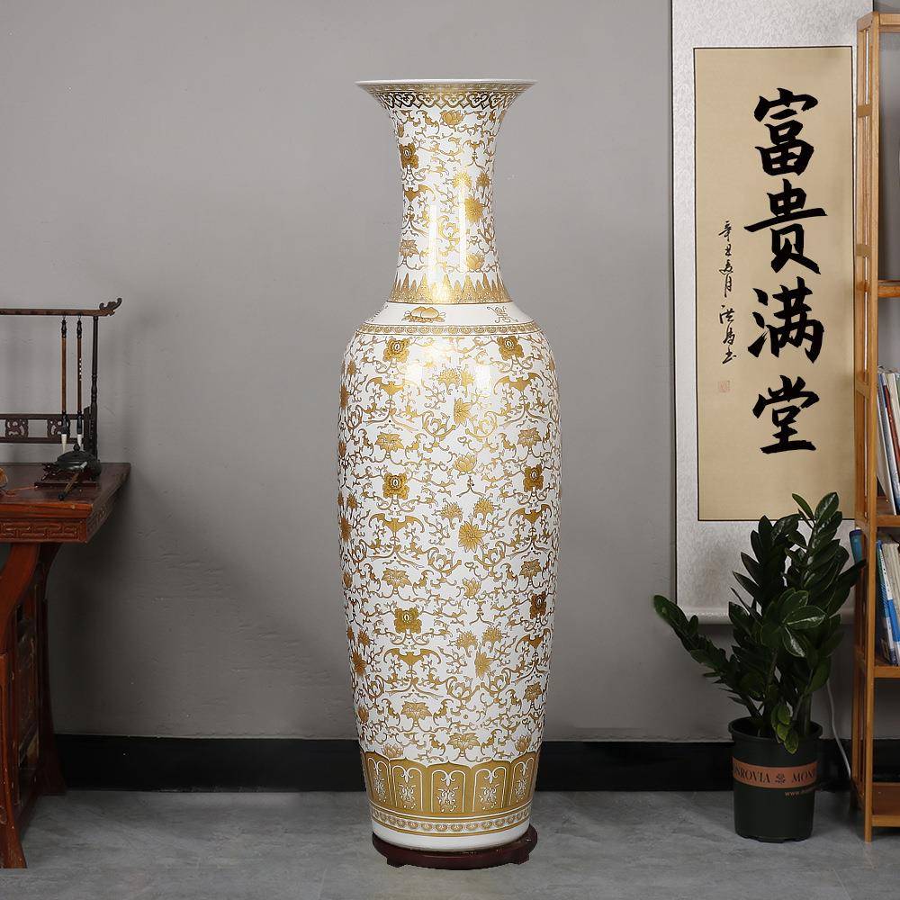陶瓶瓷黑白F97J5SHH黄落地大花客厅器电视柜开业玄关色摆件大号