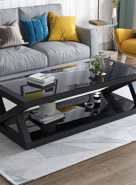 9C现代易黑色钢化玻璃茶几客桌子YTK电简视柜组合约简厅欧式小户