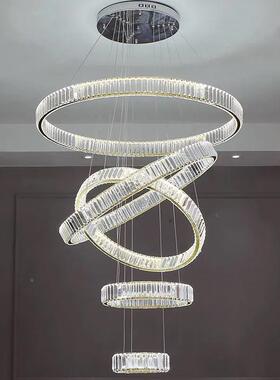 灯led水晶线吊网红圈圈大DL-32SLYK9水晶别墅中空吊灯不锈钢水晶