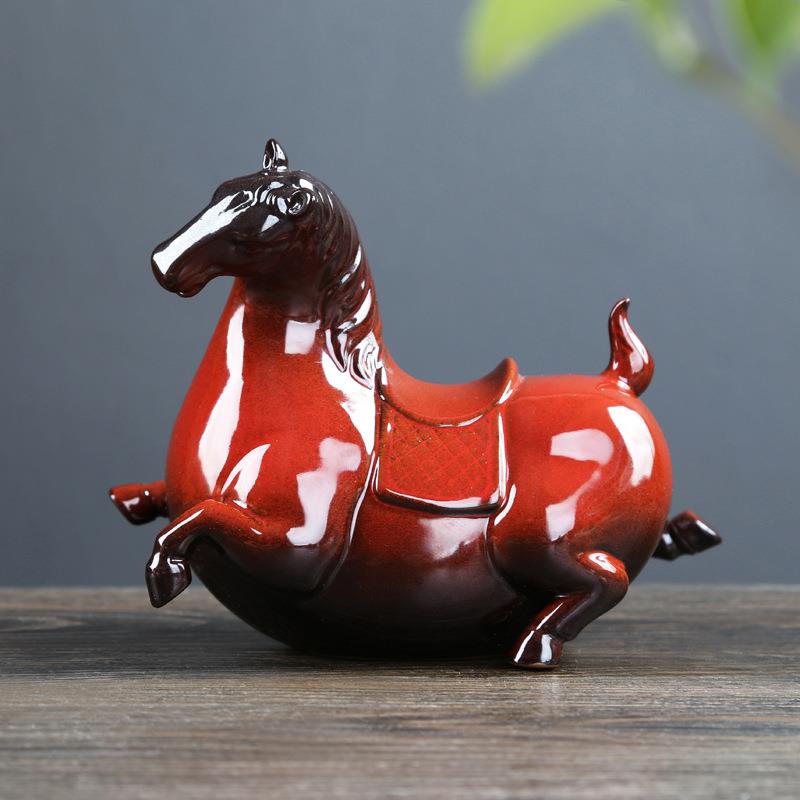 新小马工品陶瓷唐马摆件家居饰品式博古架RRR书房玄关酒店艺软装