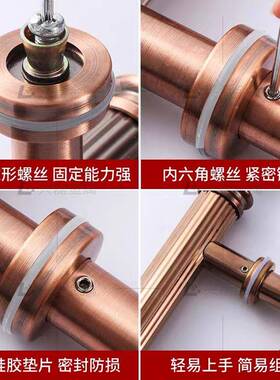 新中式玻璃门把手工程单高酒店墅别仿古端铜金MKG木色实大门拉手