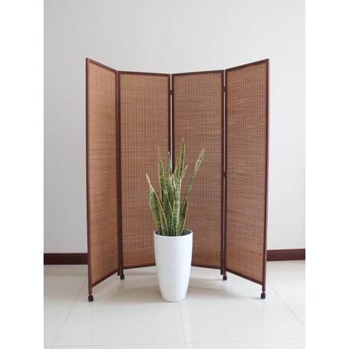 屏风隔断滑轮实木竹编遮阳中式推拉折叠移动简约玄关茶室复古折屏