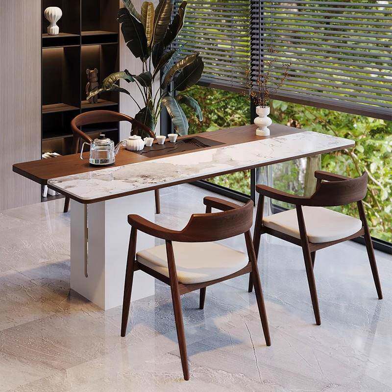 现代轻奢高级感茶桌椅阳台实木岩板茶桌茶台烧水壶一体嵌入式组合